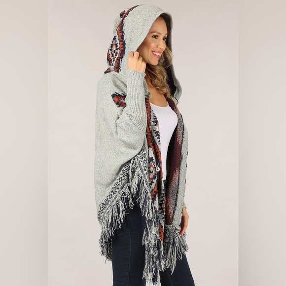 #270 New! Cozy Oversized Aztec Oversized  Poncho Sweater Jacket Coat - Picture 4 of 5